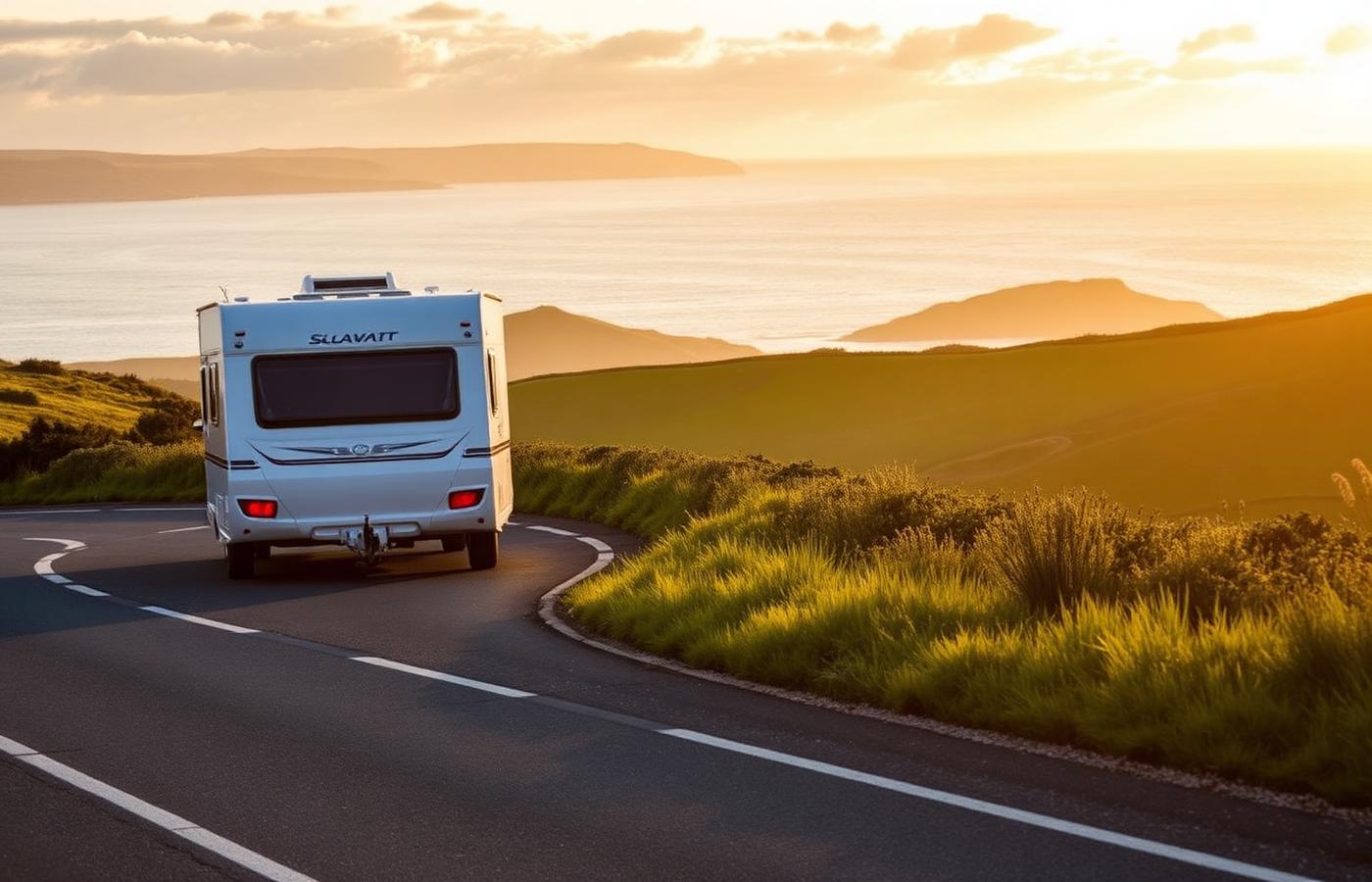Caravan being towed through Cornwall
